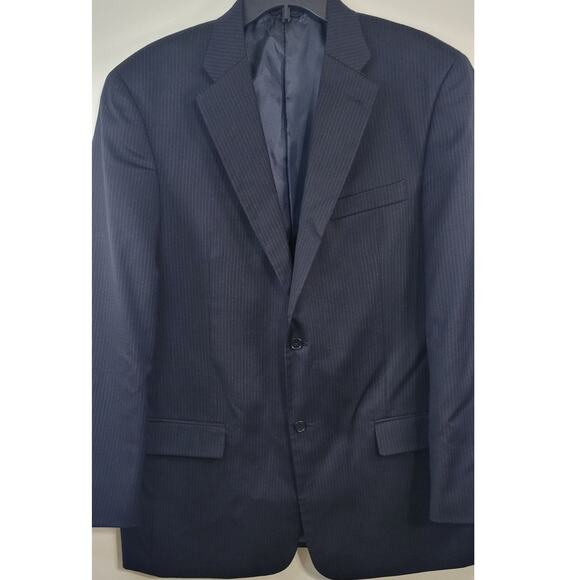 Pierre Cardin Fundamentals Suit Jacket Mens 44L Navy W/ Blue Pinstripe 100% Wool - Picture 1 of 8